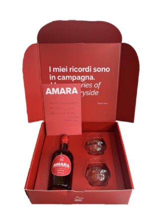 SCATOLA REGALO BOTTIGLIA ML 500 + BICCHIERI AMARO AMARA