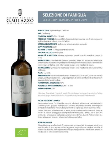 CHARDONNAY SELEZIONE DI FAMIGLIA BIANCO 2020 CL 75 MILAZZO - immagine 2