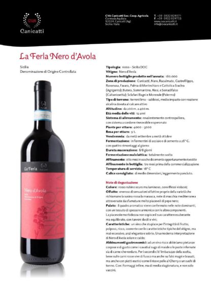 VINO R. NERO D'AVOLA LA FERLA CL 75 CVA