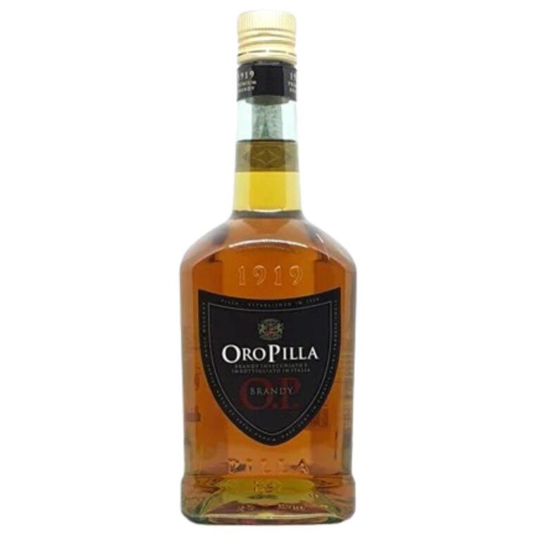 Bottiglia di Brandy Oro Pilla – distillato italiano raffinato dal gusto morbido e armonioso