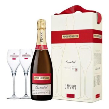 Champagne Piper-Heidsieck Essential Blanc de Blancs Gift Box con due flute – confezione regalo elegante.