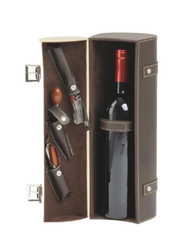 BORSA PORTA BOTTIGLIA PANNA/MARRONE CON KIT SOMMELIER