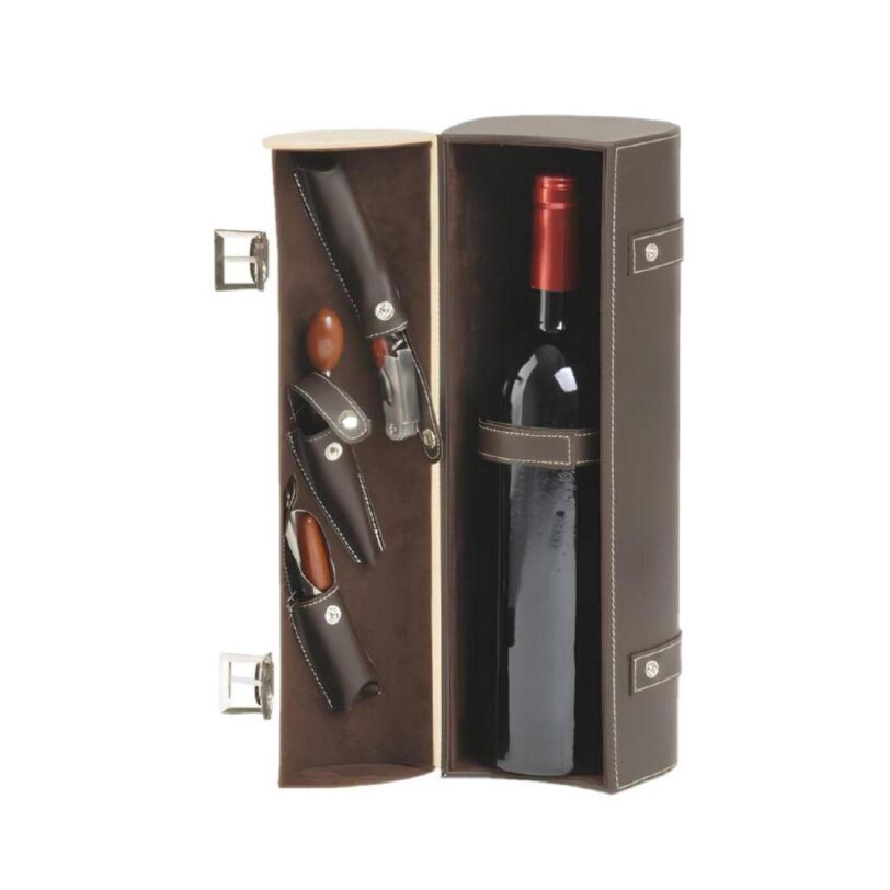 BORSA PORTA BOTTIGLIA PANNA/MARRONE CON KIT SOMMELIER