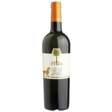 Bottiglia di vino bianco Fina Vola Vola Viognier, elegante vino siciliano dalle note floreali e fruttate.