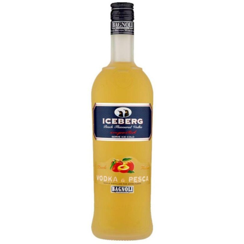 Bottiglia di Vodka Iceberg Pesca – vodka aromatizzata alla pesca dal gusto dolce e fruttato.