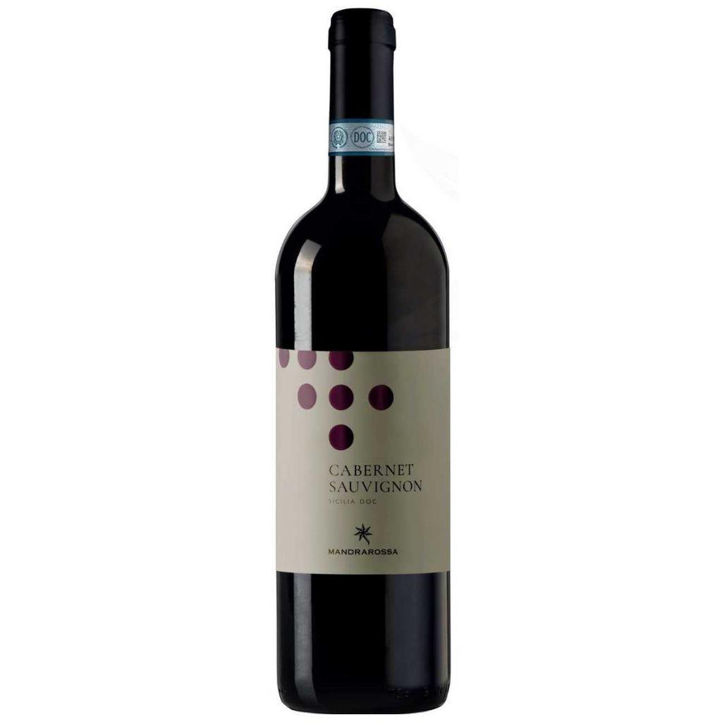 Bottiglia di Mandrarossa Cabernet Sauvignon Sicilia DOC – vino rosso intenso e strutturato con note di frutti di bosco e spezie