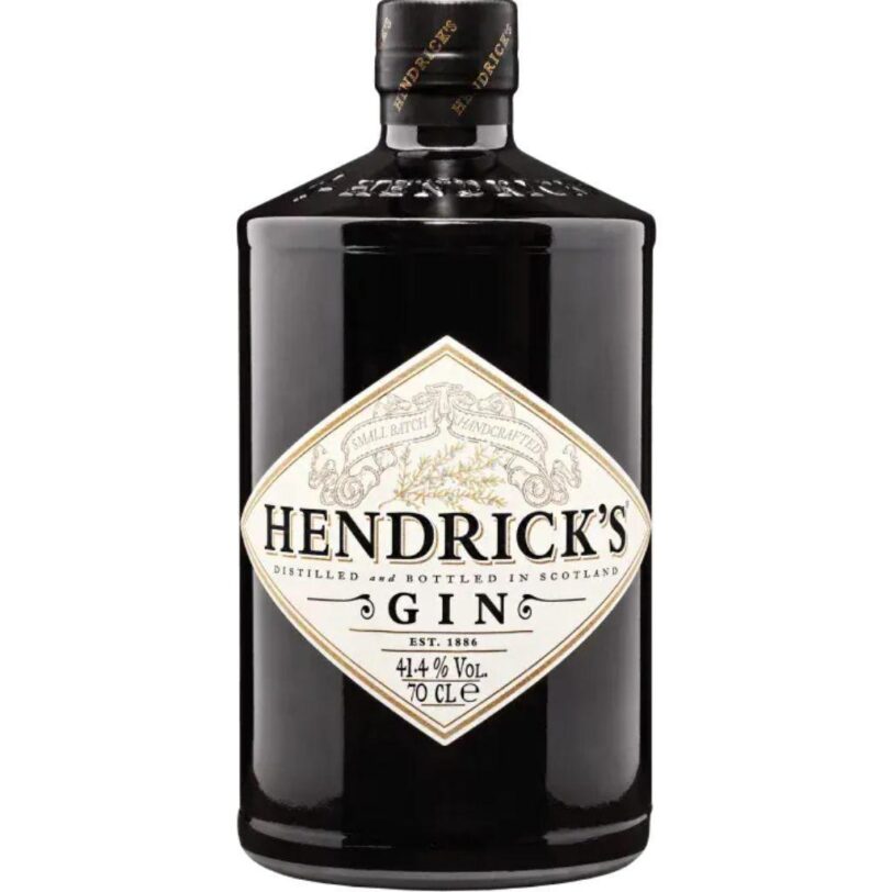 Bottiglia di Gin Hendrick’s 1L – gin scozzese raffinato con aroma di cetriolo e petali di rosa.