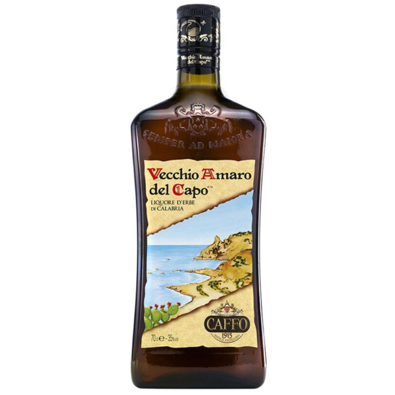 Bottiglia di Vecchio Amaro del Capo – liquore alle erbe calabrese dal gusto intenso.