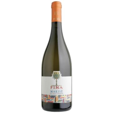 Bottiglia di Fina Makisè Bianco Frizzante – vino siciliano fresco e vivace con note fruttate.