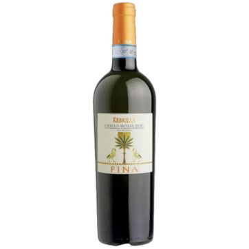 Bottiglia di Fina Kebrilla Grillo Sicilia DOC – vino bianco elegante con note floreali e agrumate.