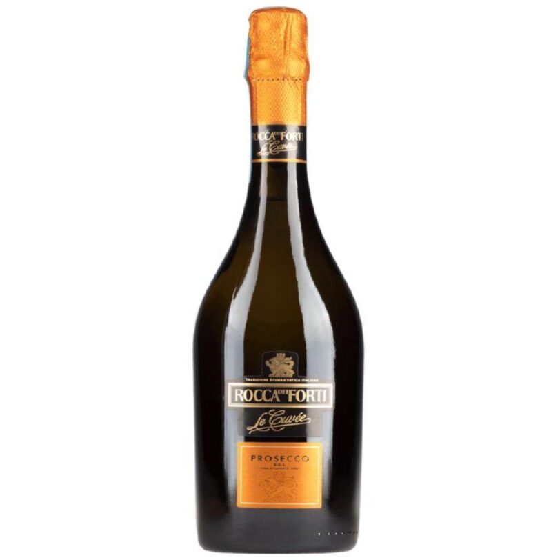 Bottiglia Prosecco Rocca dei Forti Le Cuvée Brut – spumante elegante dal profumo fruttato.