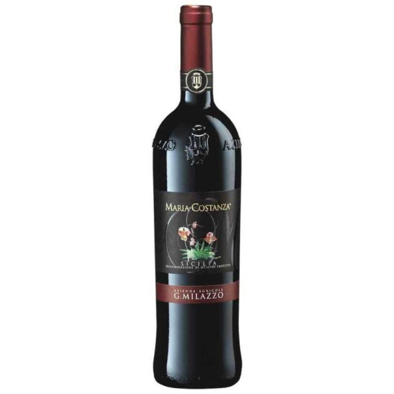 Bottiglia di Milazzo Maria Costanza Rosso – vino siciliano elegante e intenso.