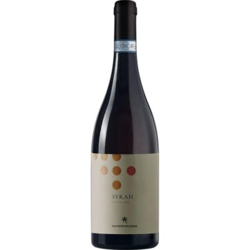 Bottiglia di Mandrarossa Syrah Sicilia DOC – vino rosso siciliano speziato e fruttato con note di pepe nero