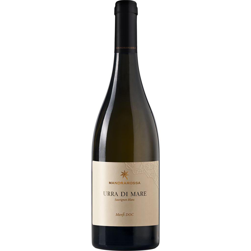 Bottiglia di Mandrarossa Urra di Mare Menfi DOC – Sauvignon Blanc siciliano dal gusto fresco, minerale e fruttato con note di agrumi e frutta tropicale.