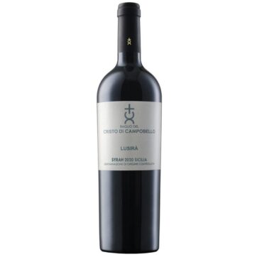 Bottiglia di Lusirà Syrah DOC Sicilia del Baglio del Cristo di Campobello – vino rosso elegante e speziato.
