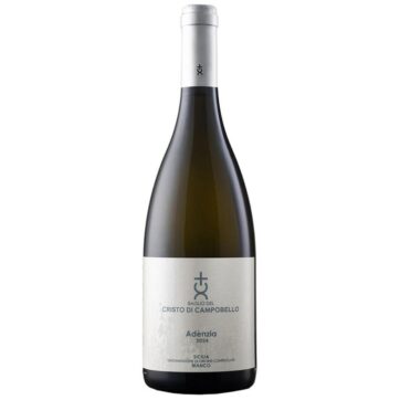 Bottiglia di Cristo di Campobello Adènzia Bianco – vino siciliano DOC fresco, fruttato e minerale, perfetto per piatti di pesce.