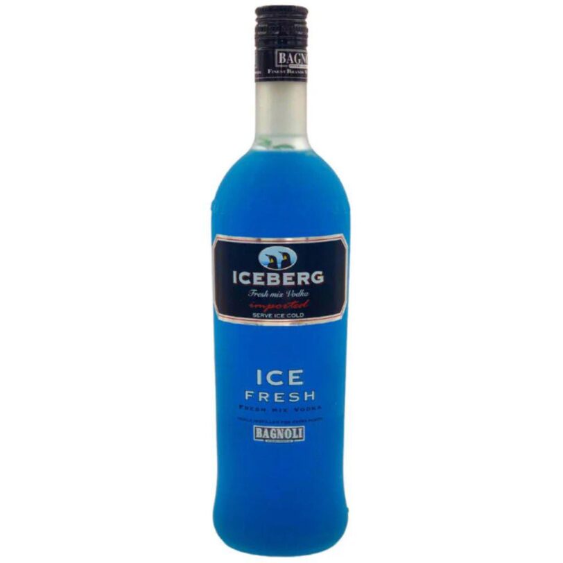 Bottiglia di Vodka Iceberg Ice – liquore blu dal gusto fresco e intenso, ideale per cocktail e aperitivi ghiacciati.