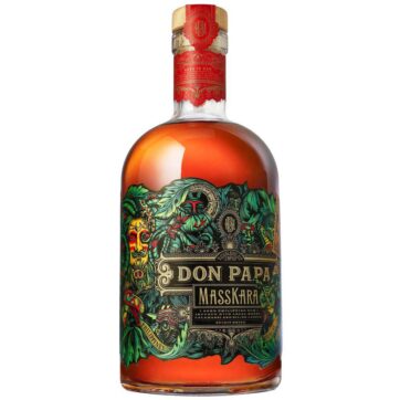 Bottiglia di Don Papa Masskara – rum filippino aromatico con note di miele, frutta tropicale e agrumi.