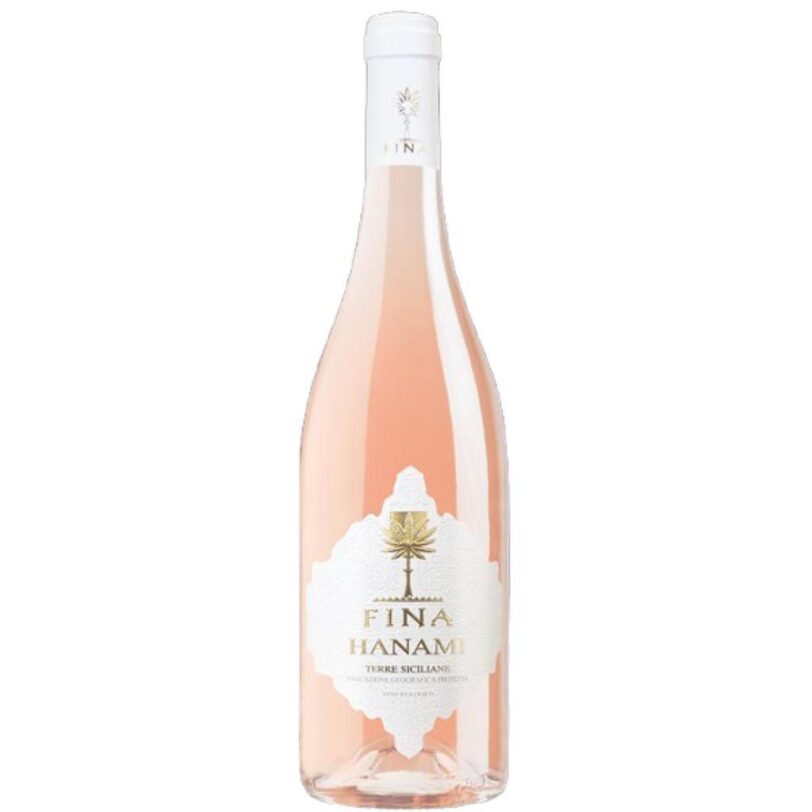 Bottiglia di vino rosato Fina Hanami Terre Siciliane IGP – elegante rosé siciliano dai profumi floreali e fruttati.