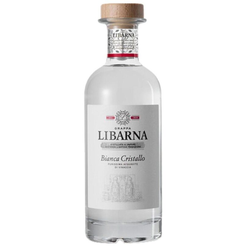 Bottiglia di Grappa Libarna Bianca Cristallo – distillato limpido e puro di vinaccia.