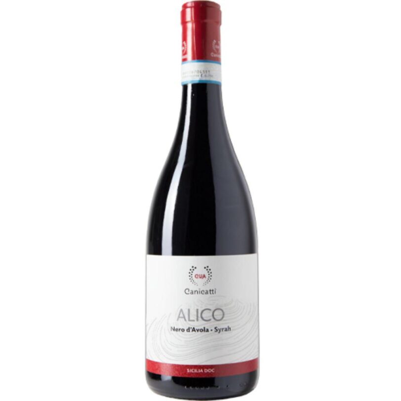 Bottiglia di vino rosso CVA Alico – Nero d’Avola e Syrah Sicilia DOC.
