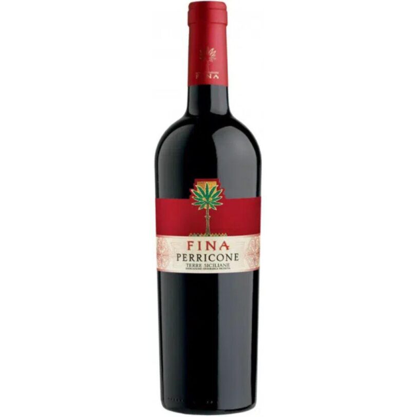 Bottiglia di vino rosso Fina Perricone Terre Siciliane – vino autoctono siciliano dal gusto intenso e speziato.
