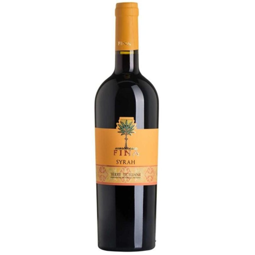 Bottiglia di vino rosso Fina Syrah Terre Siciliane – vino siciliano intenso e speziato.