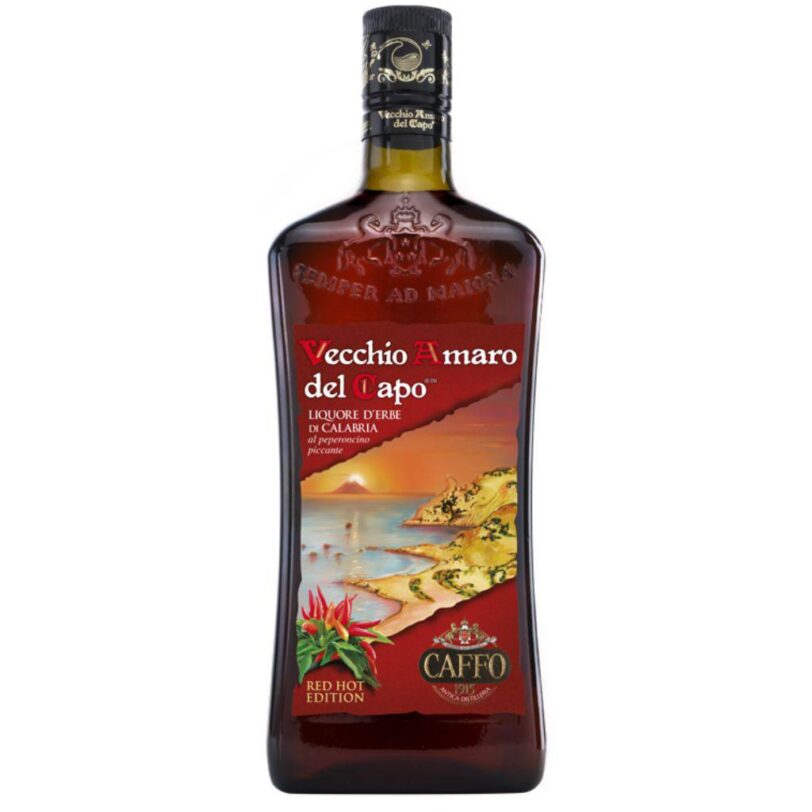 Bottiglia Vecchio Amaro del Capo Red Hot Edition – amaro Caffo al peperoncino piccante di Calabria.