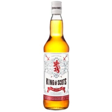 Bottiglia di Whisky King of Scots Douglas Laing – blended Scotch scozzese con note di miele e malto.