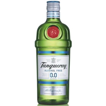 Bottiglia Gin Tanqueray 0.0 – distillato analcolico dal gusto classico, ideale per cocktail raffinati e mocktail freschi.