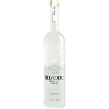 Bottiglia di Vodka Belvedere, distillata da segale biologica in Polonia, vodka premium dal gusto puro e vellutato.