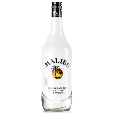 Bottiglia di Liquore Malibu, rum caraibico al cocco dal gusto dolce e tropicale, ideale per cocktail e long drink estivi.