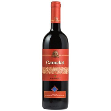 Bottiglia di Firriato Camelot Sicilia DOC, vino rosso siciliano elegante e corposo, blend di Cabernet Sauvignon e Merlot.
