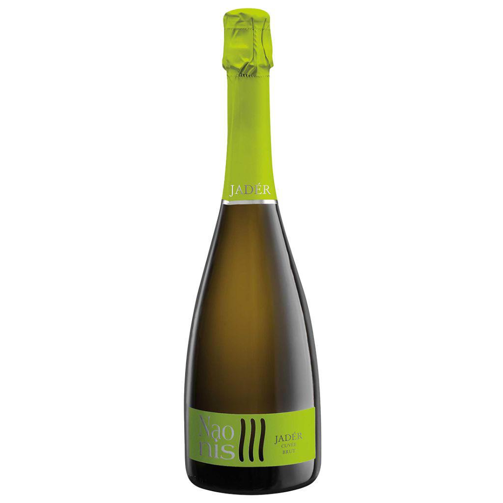 Bottiglia di Spumante Naonis Jader Cuvée Brut, vino frizzante secco e fresco ideale per aperitivi e piatti leggeri.