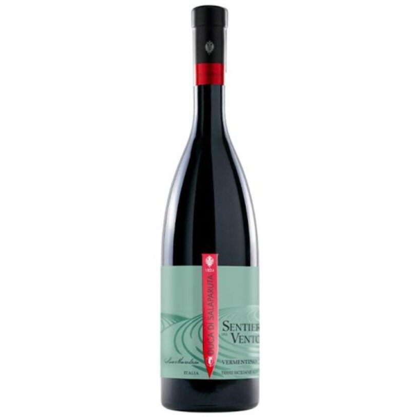 Bottiglia di Duca di Salaparuta Sentiero del Vento, vino bianco Vermentino fresco e minerale, Terre Siciliane IGT.