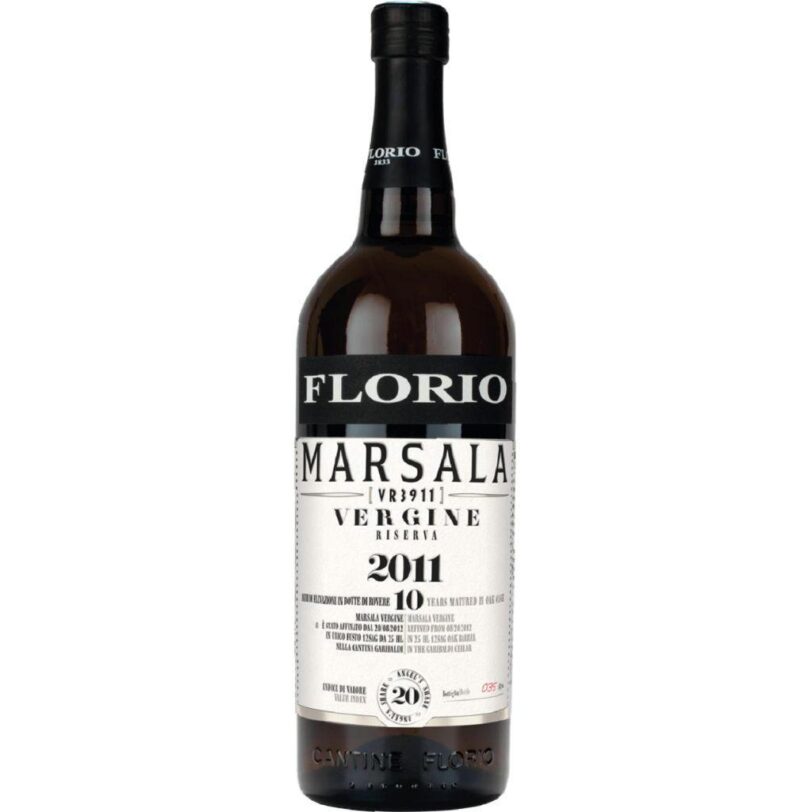 Bottiglia di Marsala Florio Vergine Riserva 2011, vino siciliano secco e pregiato, disponibile in enoteca Sicilia.