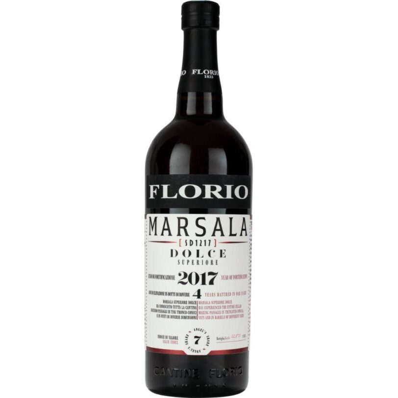 Bottiglia di Marsala Florio Superiore Dolce 2017, vino siciliano dolce e profumato, disponibile in enoteca Sicilia.