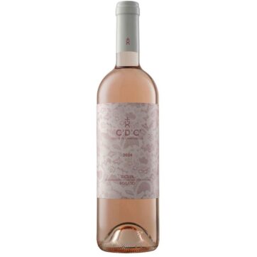 Bottiglia di vino C.D.C. Rosato Cristo di Campobello, rosato siciliano DOC fresco e aromatico.