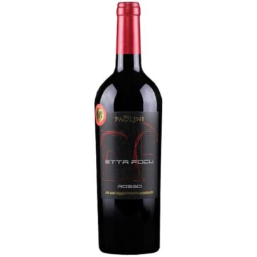 Bottiglia di Paolini Collezione Oro Etta Focu Rosso, vino siciliano da uve leggermente appassite.