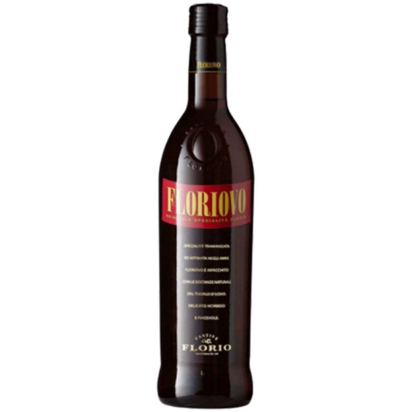 Bottiglia di Marsala Florio Floriovo, vino liquoroso siciliano all’uovo.