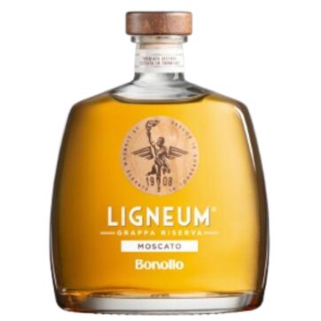 Bottiglia di Grappa Bonollo Ligneum Moscato Riserva.