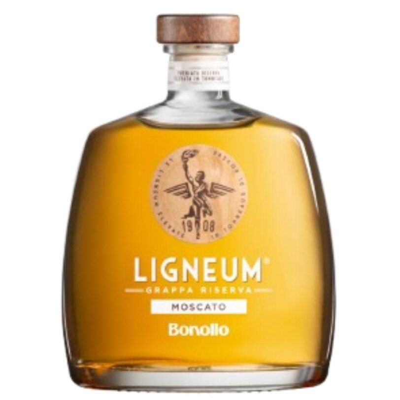 Bottiglia di Grappa Bonollo Ligneum Moscato Riserva.