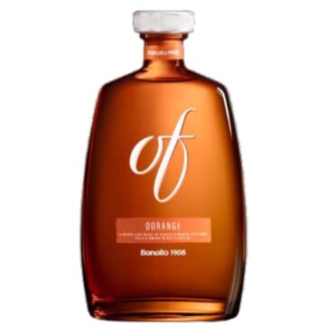 Bottiglia di Liquore Bonollo OF Dorange, con grappa e arance siciliane.