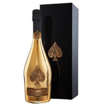 Bottiglia di Champagne Armand de Brignac Gold Brut 75cl con cassa in legno.