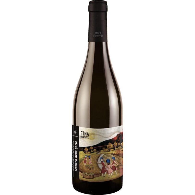 Bottiglia di Mandrarossa Sentiero delle Gerle Etna Bianco DOC – vino bianco siciliano dai profumi minerali e floreali.