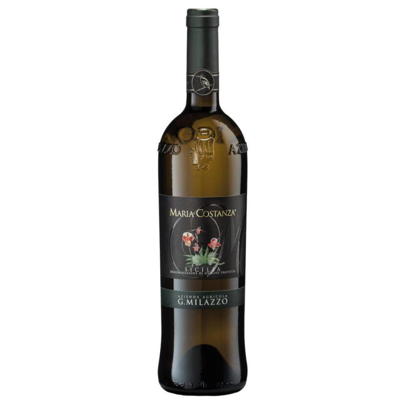 Bottiglia Milazzo Maria Costanza Bianco 75cl, vino siciliano elegante.