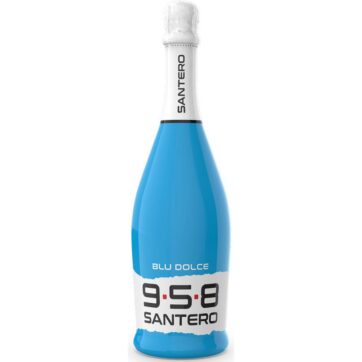 Bottiglia di Spumante Santero 958 Blu Dolce 75cl, vino frizzante dolce colorato.