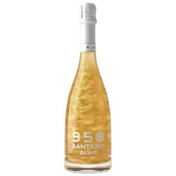 Bottiglia di spumante Santero 958 Glam Gold 75cl, vino frizzante dorato.