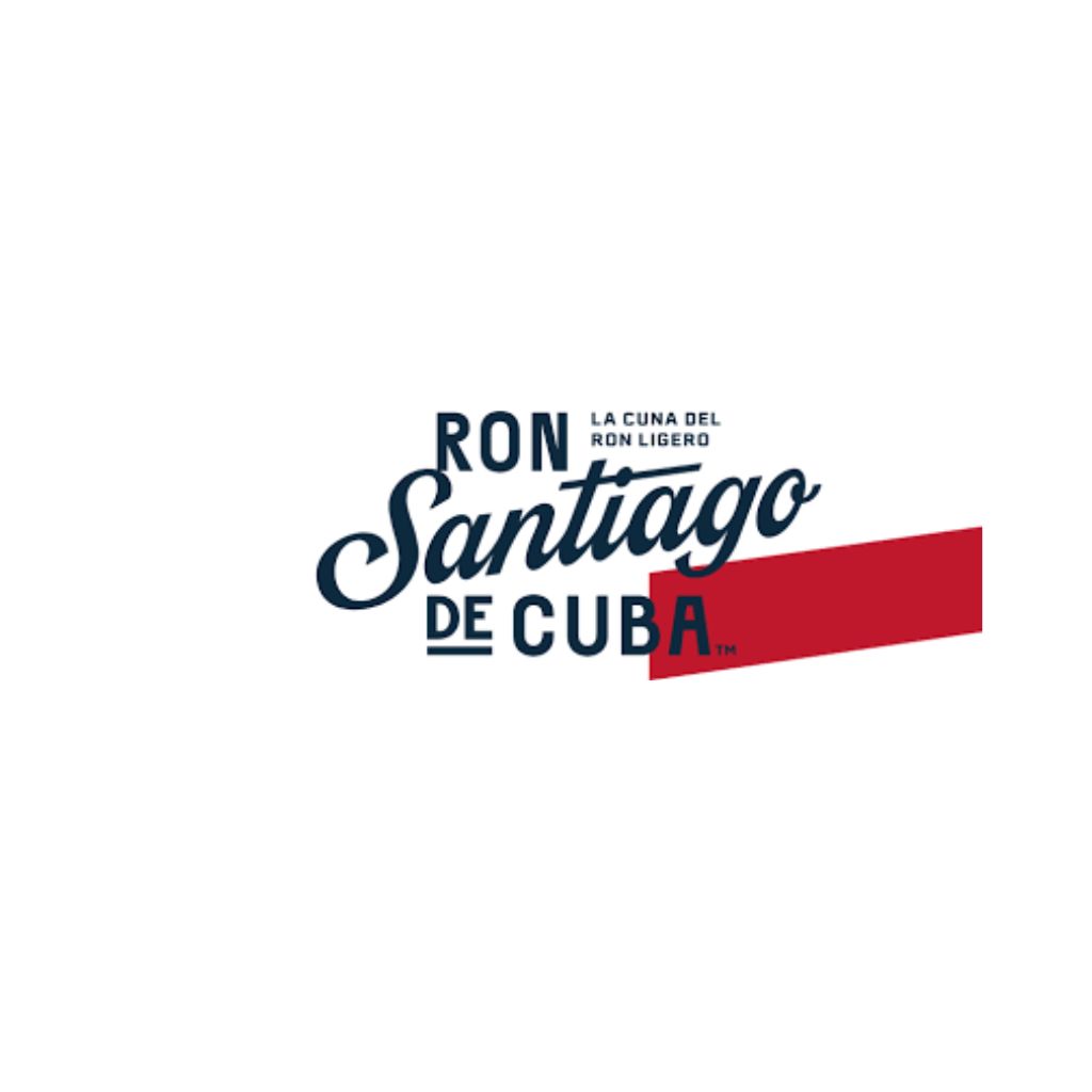 Logo Ron Santiago de Cuba blu e rosso, simbolo del rum leggero cubano