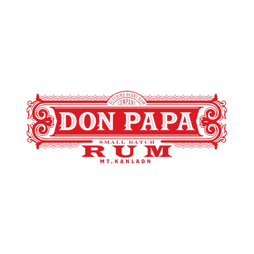 Logo rosso Don Papa Rum con decorazioni e scritta “Mt. Kanlaon”